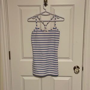Blue White Lululemon Striped Power Y Tank Top